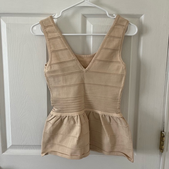 WOW Couture Beige Peplum Top - Picture 2 of 3